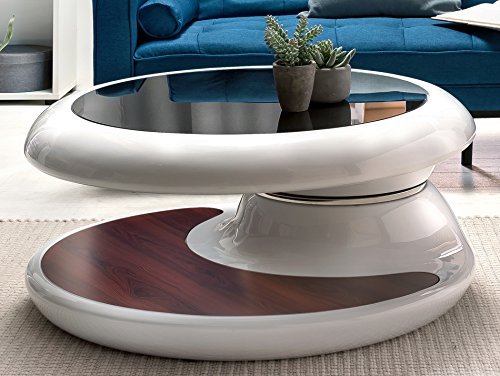 SalesFever® Couchtisch Enric, aus weißem Fiberglas, 90 x 90 cm, runder Wohnzimmertisch, 8 mm Tischplatte aus Glas, Tisch mit pflegeleichter Oberfläche