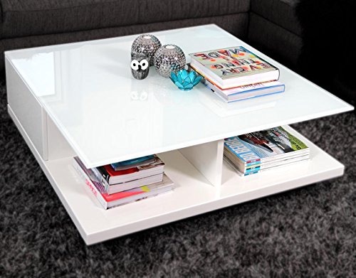 SalesFever Couch-Tisch weiß Hochglanz mit Schublade 100x100cm quadratisch | Carla | Moderner Wohnzimmer-Tisch mit…