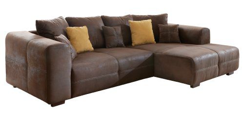 Cavadore Ecksofa Mavericco / Polster Eck-Couch mit Kissen in Antik-Leder-Optik und Holzfüßen / Longchair rechts / 285 x…