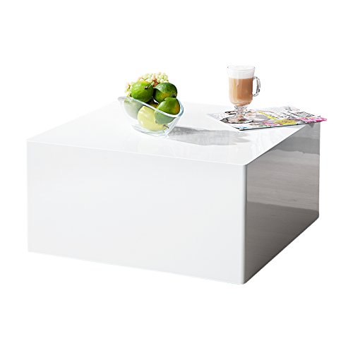 invicta INTERIOR Puristischer Design Couchtisch MONOBLOC L weiß Hochglanz quadratisch Tisch Beistelltisch
