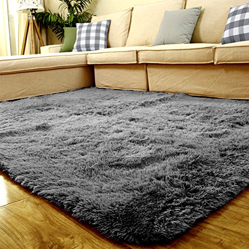 Teppich für Wohnzimmer Grau Modern Schlafzimmer Shaggy Kinderzimmer Teppiche (120x 80cm)