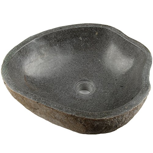 Divero Naturstein Hand-Waschbecken Aufsatzwaschbecken Vulkanstein Andesit Findling grau Ø ca. 33 – 45 cm, Gewicht: 16…