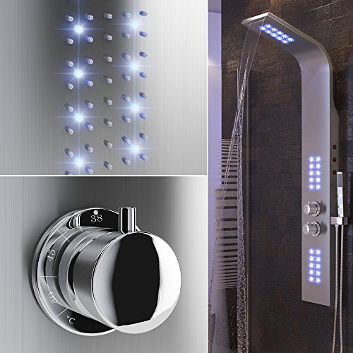 Duschpaneel LED inkl. Thermostat Armatur Regendusche Duscharmatur Wasserfall Duschsäule