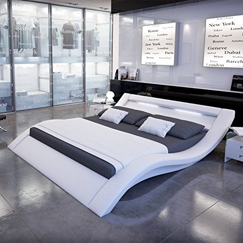INNOCENT Polsterbett aus Kunstleder mit LED-Beleuchtung Look Weiß, 200 x 200 cm