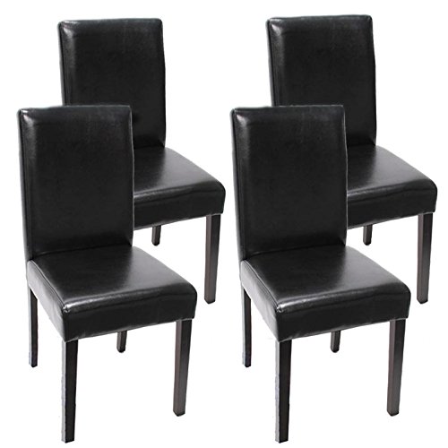 Mendler 4er-Set Esszimmerstuhl Stuhl Küchenstuhl Littau - Leder, schwarz dunkle Beine