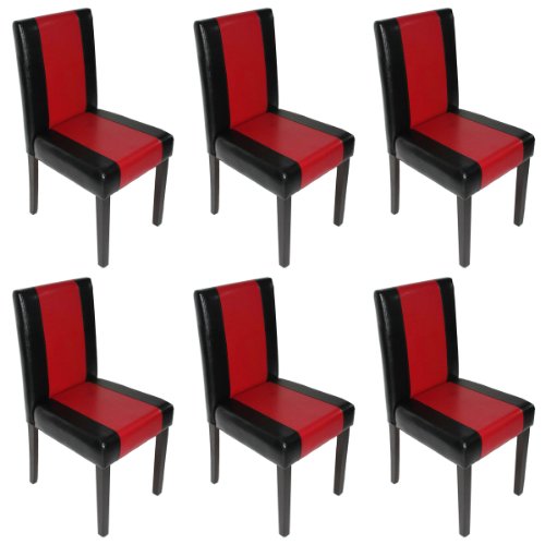 Mendler 6er-Set Esszimmerstuhl Stuhl Küchenstuhl Littau - Kunstleder, schwarz-rot, dunkle Beine