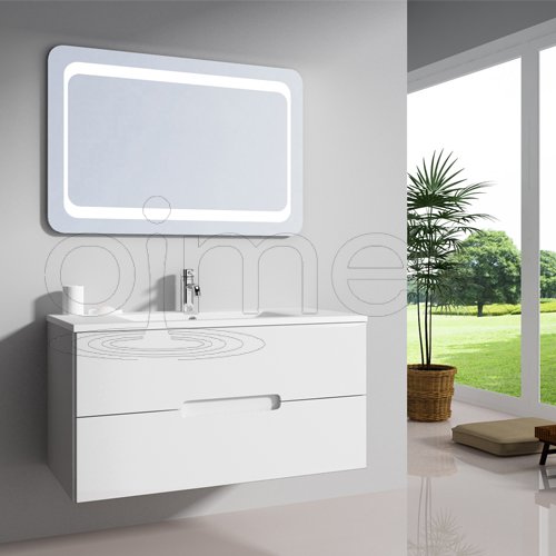 oimexGmbH Badmöbel Set Tiana 90 Waschtisch LED Spiegel Seitenschrank Badezimmer Weiß Hochglanz (Waschtisch + LED Spiegel…