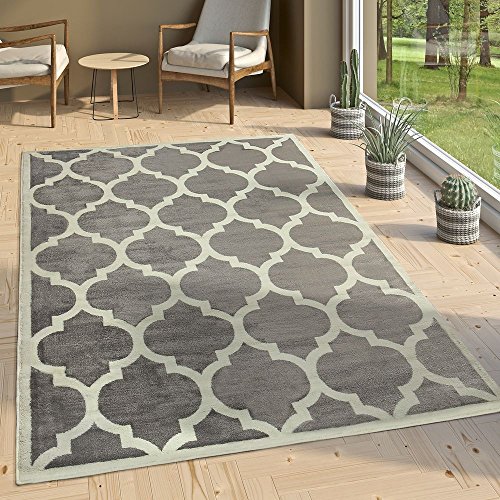 Paco Home Designer Teppich Marokkanisches Muster Kurzflorteppich Modern Trend Grau Weiß, Grösse:120x170 cm