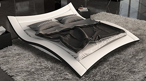 SAM Polster Bett LED 180x200 cm Salina in weiß/schwarz, außergewöhnliches Design, Lichtleiste am Kopfteil