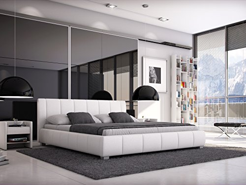 SAM® Polsterbett 140x200 cm Leon, weiß, Bett mit gepolstertem, hohen Kopfteil, modernes Design