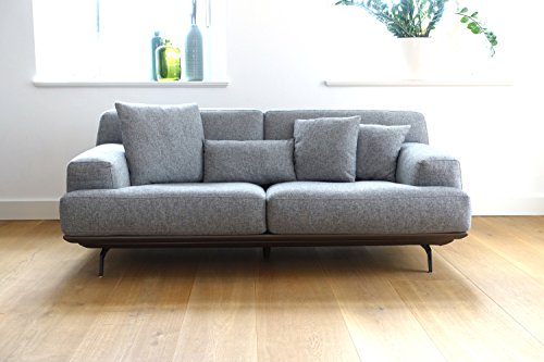 Sofa Lendum 3-Sitzer Grau Webstoff Polstersofa mit 4 Rückenkissen, Design mit Platform und zerlegbar, Daunen in…