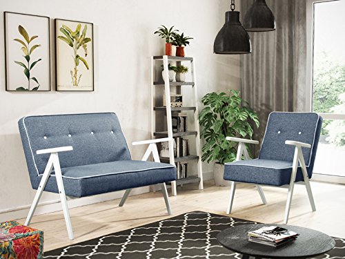 Sofaset mit Holz Sofa mit Sessel Couch Sofagarnitur Polstermöbel Polstersofa 2er 2-Sitzer Garten Terrasse Balkon Retro…