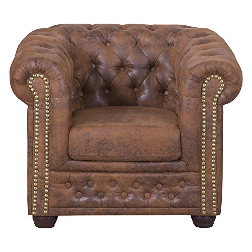 Küchen-Preisbombe Chesterfield Sessel 1 Sitzer in Mikrofaser Vintage braun Couch Polstersofa Sofa
