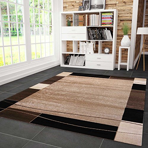 VIMODA Teppich Klassisch Modern Retro mit Bordüre braun beige schwarz, Maße:160x230 cm