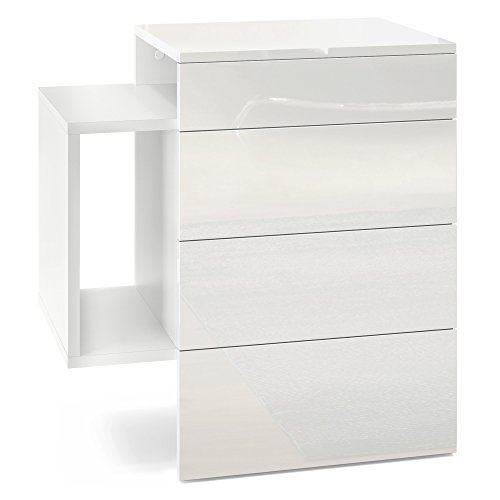Vladon Nachttisch Queens, Nachttischschrank mit 2 Schubladen und 1 seitlichem Fach zur Wandmontage, Weiß matt/Weiß…