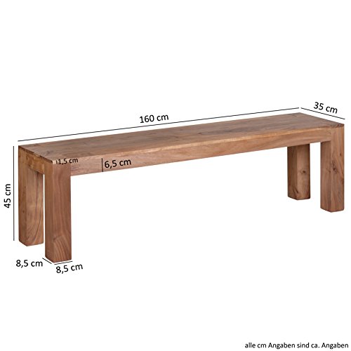 WOHNLING Esszimmer Sitzbank MUMBAI Massiv-Holz Akazie 160 x 45 x 35 cm Design Holz-Bank Natur-Produkt Küchenbank…