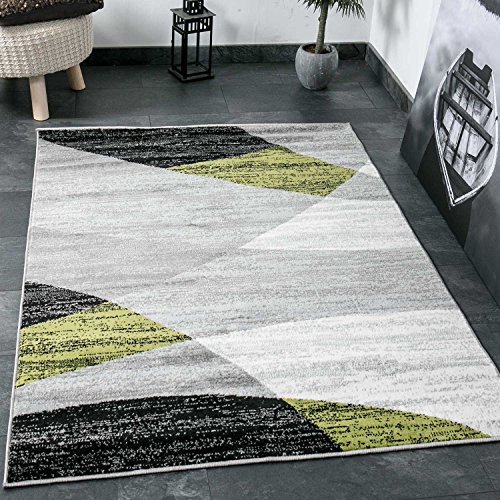 VIMODA Teppich Geometrisches Muster Meliert in Grau Weiß Schwarz und Grün, Maße:80x150 cm