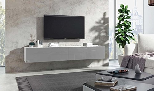Wuun® TV Board hängend/8 Größen/5 Farben/280cm Matt Weiß- Grau-Hochglanz/Lowboard Hängeschrank Hängeboard Wohnwand…