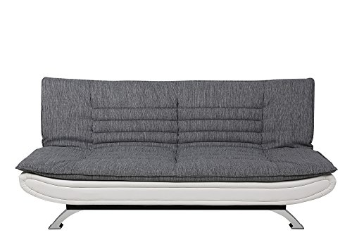 AC Design Furniture Jasper Bettcouch, B: 196 x H: 91 x T: 96 cm, Grau/Weiß, Stoff/PU/Chrom