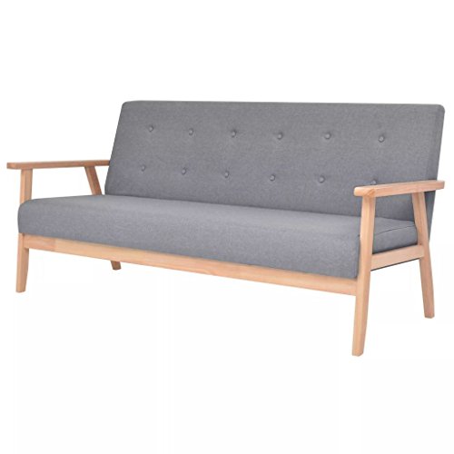 Festnight 3-Sitzer-Sofa Holz Retro Couch Sofagarnitur Polstersofa Holzrahmen 158 x 67 x 73,5 cm Stoff Hellgrau