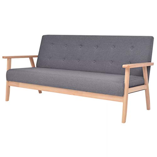 Festnight 3-Sitzer Sofa Holzsofa Retro Couch Sofagarnitur Polstersofa Holzrahmen 158 x 67 x 73,5 cm Stoff Dunkelgrau