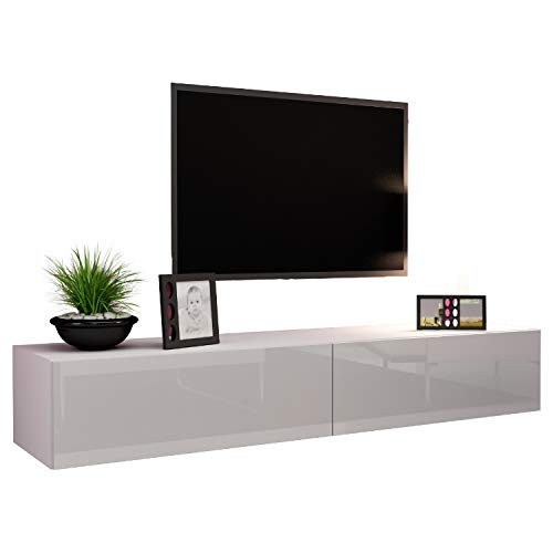 Jadella TV Board Lowboard Migo Hängeschrank Wohnwand 180cm (Weiß Matt/Weiß Hochglanz)