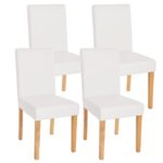 Mendler 4er-Set Esszimmerstuhl Stuhl Küchenstuhl Littau - Kunstleder, weiß matt, helle Beine