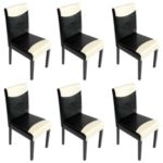 Mendler 6er-Set Esszimmerstuhl Stuhl Küchenstuhl Littau - Kunstleder, schwarz-weiß, dunkle Beine