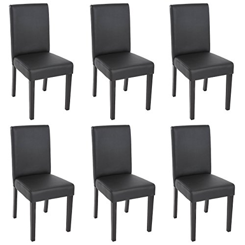 Mendler 6er-Set Esszimmerstuhl Stuhl Küchenstuhl Littau - Kunstleder, schwarz matt, dunkle Beine