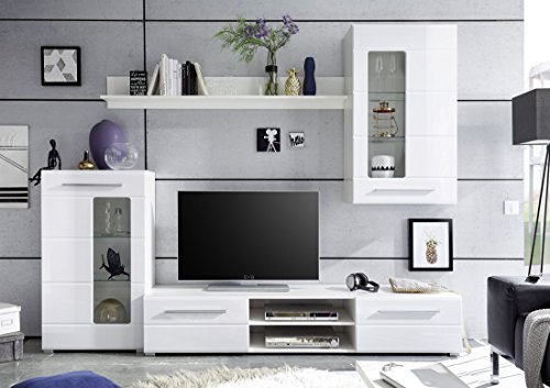 Stella Trading ENRIQUE Wohnwand Komplett-Set in Hochglanz Weiß - Moderne Schrankwand mit schöner LED-Beleuchtung für Ihr…