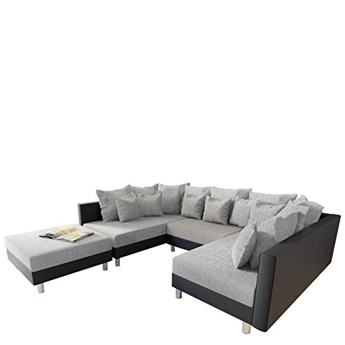 Big Ecksofa Claudia, XXL Eckcouch mit Schlaffunktion und Polsterhocker, Design U-Form Couch, Modernes Big Ecksofa…