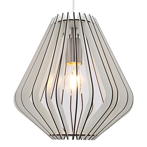 BRILONER Leuchten – Pendelleuchte, Lampenschirm aus weißem Holz, Wohnzimmerlampe, Retro/Vintage, Pendellampe, E27, max…