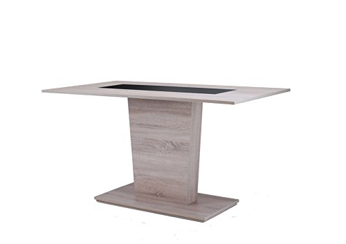 HOMEXPERTS, Esszimmertisch VENGA, Moderner Esstisch 110 cm, Küchentisch aus Melamin in schwarz oder weiß, Säulentisch in…