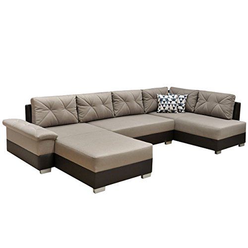 Ecksofa Eckcouch Manhattan U! XXL Sofa Couch mit Bettkasten und Schlaffunktion, Hochelastischer Schaumstoff HR, Große…