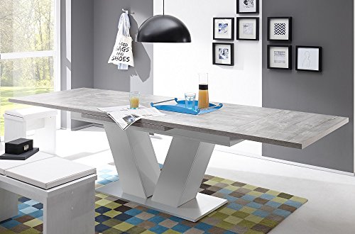 Esstisch ausziehbar Komfort-Tisch 180-280 Beton Weiss/ Edelstahloptik