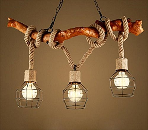 Kronleuchter Seil 3-Flammig Loft Lampe Retro Pendelleuchte Esszimmerlampe Pendel Leuchter Des Anhänger Licht vintage…