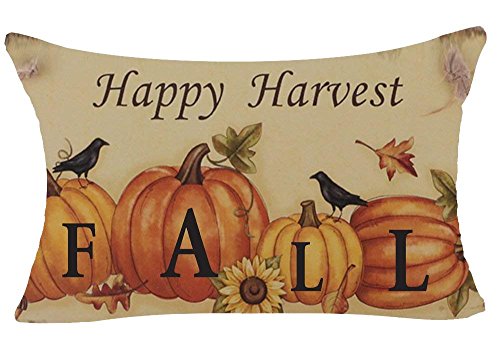 Retro Autumn Pumpkin Maple Leaves Birds Happy Fall Harvest Thanks Thanksgiving Gifts Cotton Linen Home Office Decorative…