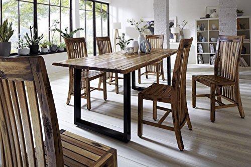 SAM® Stilvoller Esszimmertisch Imker aus Akazie-Holz, Baumkantentisch mit lackierten Beinen aus Roheisen, naturbelassene…
