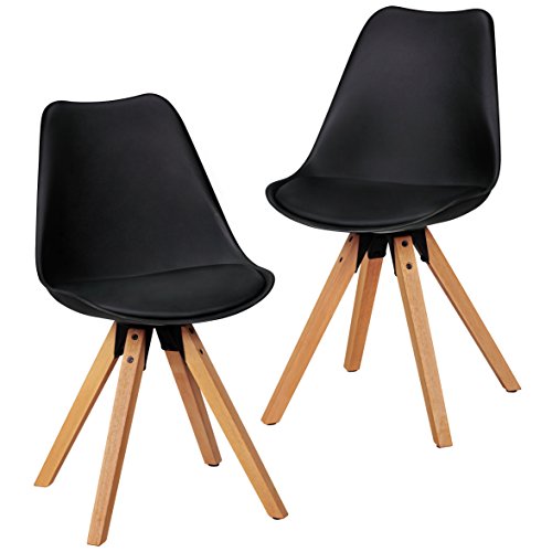 Wohnling 2er Set Retro Esszimmer-Stuhl Lima ohne Armlehne | Sitzfläche Kunstleder Schwarz | Küchenstuhl mit Lehne aus…