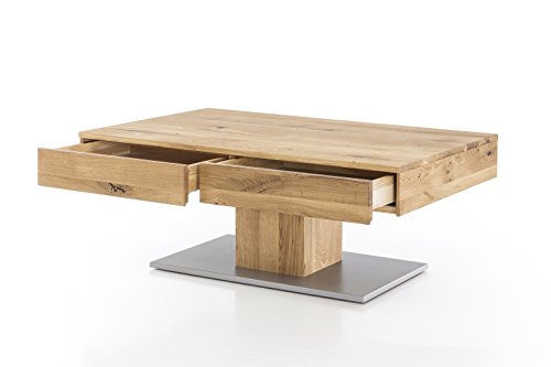 WOODLIVE DESIGN BY NATURE Massivholz Couchtisch rechteckig aus Wildeiche, geölter Wohnzimmer-Tisch, Beistelltisch inkl. Schublade, Tisch 110 x 70 cm